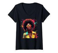 Donna Black History Independence Day Afro Pride Juneteenth Women Maglietta con Collo a V