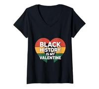Donna Black History Is My Valentine Melanin Love Design Maglietta con Collo a V