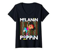 Donna Black History Month Melanin Poppin Black Sista Queen Girls Maglietta con Collo a V