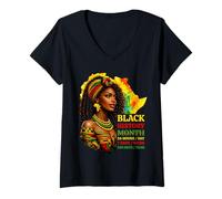 Donna Black History Pride Everyday Afro Woman Patrimonio Africano Maglietta con Collo a V