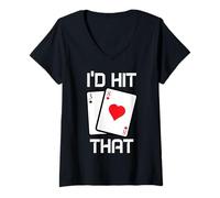 Donna Black Jack Divertente Gioco d'azzardo Casino Gambler Maglietta con Collo a V
