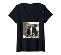 Donna Black Lab Puppies Dock Lake, Simpatica Opera d'Arte Labrador Retriever Maglietta con Collo a V