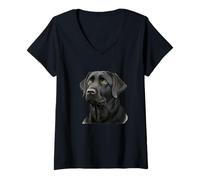 Donna Black Lab Ritratto Realistico Labrador Dog Art Maglietta con Collo a V