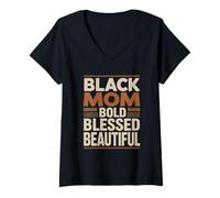 Donna Black Mom Bold Blessed Bella Empowering Citazione Maglietta con Collo a V