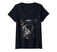 Donna Black Panther, Motivo Animalier, Arte, Black Panther Maglietta con Collo a V