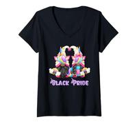 Donna Black Pride Design for Women with Cute Unicorn Gnomes Maglietta con Collo a V