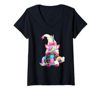 Donna Black Pride Unicorn for Afro American Women Melanin GNOME Maglietta con Collo a V