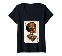 Donna Black Queen Afro Dope Orgogliosa Melanina Donna Afro-Americana Maglietta con Collo a V