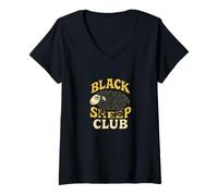 Donna Black Sheep Club Retro Sheep Art The Black Sheep Maglietta con Collo a V