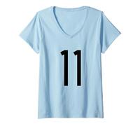Donna Black Sports Team Number #11 Maglietta con Collo a V