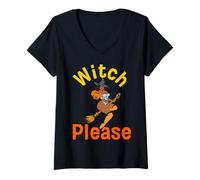 Donna Black Witch Please Funny Halloween Melanina Donne Regina Ragazze Maglietta con Collo a V