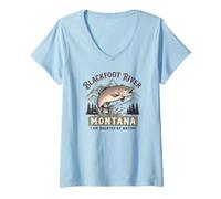 Donna Blackfoot River Montana Pesca a Mosca Maglietta con Collo a V