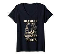 Donna Blame It On The Whisky And Boots, Divertente Maglietta con Musica Country Maglietta con Collo a V