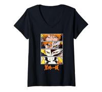 Donna Bleach Ichigo Mask Evolution Anime Eyes with Kanji Maglietta con Collo a V