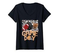 Donna Bleached Game Day Leopard Calcio Casco Sport Mamma Ragazze Maglietta con Collo a V