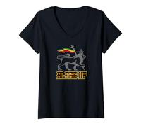 Donna Bless UP Reggae Rasta Abbigliamento Uomo e Donna Selassie Maglietta con Collo a V