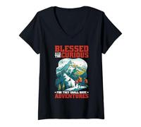 Donna Blessed Are The Curious For They Shall Have Adventures |||- Maglietta con Collo a V