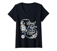 Donna Blessed Are The Healers Maglietta con Collo a V