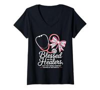 Donna Blessed Are The Healers Maglietta con Collo a V