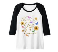Donna Blessed By God For 12 Year Butterfly Girasole 12th Birthday Maglia con Maniche Raglan