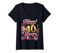 Donna Blessed by God for 40 Years Old Women 40th Birthday Queen Maglietta con Collo a V