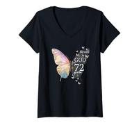 Donna Blessed By God for 72 Years Old Butterfly Art 72° Compleanno Maglietta con Collo a V