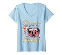 Donna Blessed by God for 76 Years Old Women 76th Birthday Queen Maglietta con Collo a V