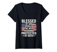 Donna Blessed By God Spoiled By My Husband Protected By Both Maglietta con Collo a V