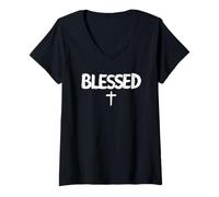 Donna Blessed Christian Faith Cross Jesus Christ For Christians Maglietta con Collo a V