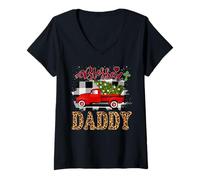 Donna Blessed Daddy Red Truck Plaid Xmas Tree Family Christmas Maglietta con Collo a V