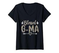 Donna Blessed G-ma Grandma Grandmother Cute Leopard Mothers Day Maglietta con Collo a V