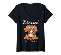 Donna Blessed Is Best Autunno & Autunno Harvest Carino Vintage Ragazza Maglietta con Collo a V