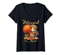 Donna Blessed Is Best Autunno & Autunno Harvest Carino Vintage Ragazza Maglietta con Collo a V