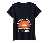Donna Blessed Is The Man Who Trusts The Lord Fede - Maglietta con Collo a V