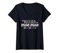 Donna Blessed Mae Mae Grandma Shirt Grandmother Womens Mothers Day Maglietta con Collo a V