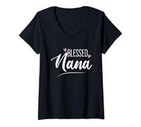 Donna Blessed Nana Grandma Grandmother Womens Heart Mothers Day Maglietta con Collo a V