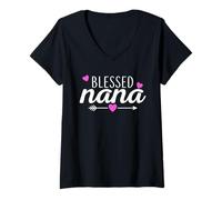 Donna Blessed Nana Grandma Shirt Grandmother Womens Mothers Day Maglietta con Collo a V