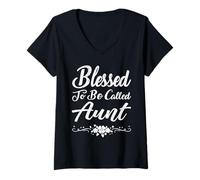 Donna Blessed To Be Called Aunt Flowers Funny Mother's Day Maglietta con Collo a V