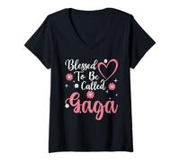 Donna Blessed To Be Called Gaga Flower Heart Cute Mother's Day Maglietta con Collo a V