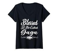 Donna Blessed To Be Called Gaga Flowers Funny Mother's Day Maglietta con Collo a V