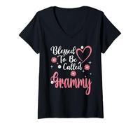 Donna Blessed To Be Called Grammy Flower Heart Cute Mother's Day Maglietta con Collo a V