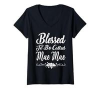 Donna Blessed To Be Called Mae Mae Flowers Funny Mother's Day Maglietta con Collo a V