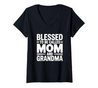Donna Blessed To Be Called Mom And Grandma Maglietta con Collo a V