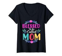 Donna Blessed To Be Called Mom Cute Mothers Day for Mommy Maglietta con Collo a V