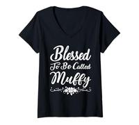 Donna Blessed To Be Called Muffy Flowers Funny Mother's Day Maglietta con Collo a V