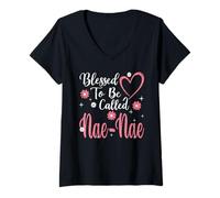 Donna Blessed To Be Called Nae-Nae Flower Heart Cute Mother's Day Maglietta con Collo a V