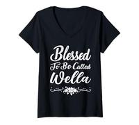 Donna Blessed To Be Called Wella Flowers Funny Mother's Day Maglietta con Collo a V