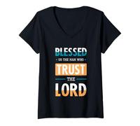 Donna Blessed Trust The Lord Jesus Bible Verse Shirt Maglietta con Collo a V