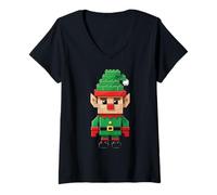 Donna Block Building Builder Mattoni Master Builder Christmas Elf Maglietta con Collo a V