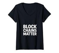 Donna Blockchain Divertente Che Dice Che Le Catene di Blocchi contano Le criptovalute Maglietta con Collo a V